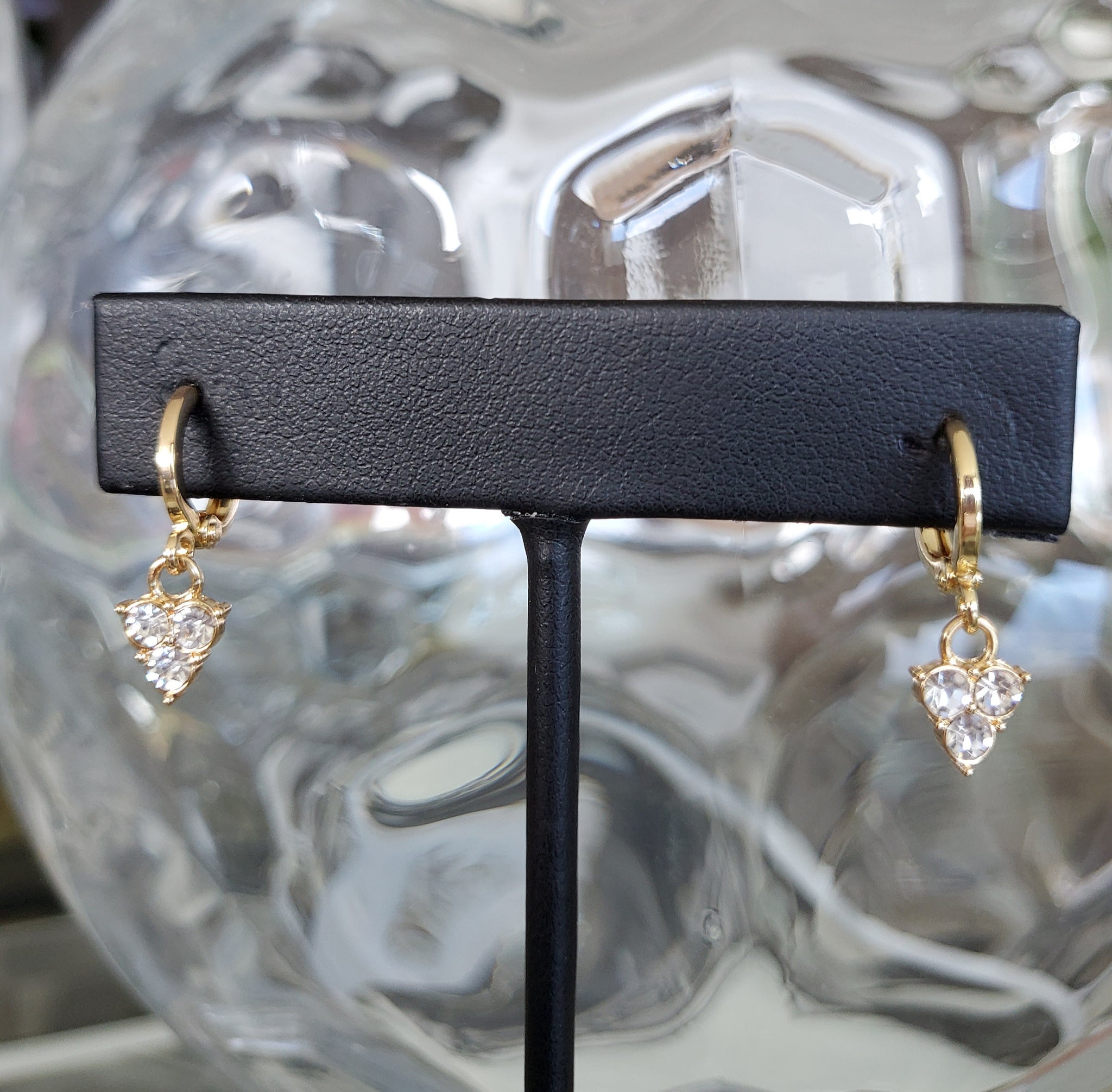 Tiny Triangle Hoop Earrings with Gems